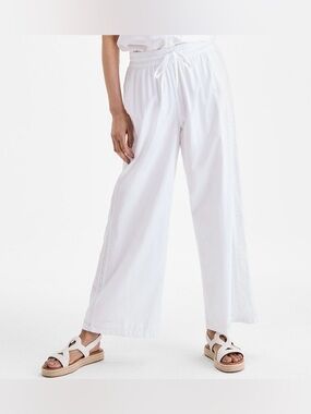 Style & Co Women's Cotton Eyelet Trim Wide-Leg Bright White Pants Size L NWT